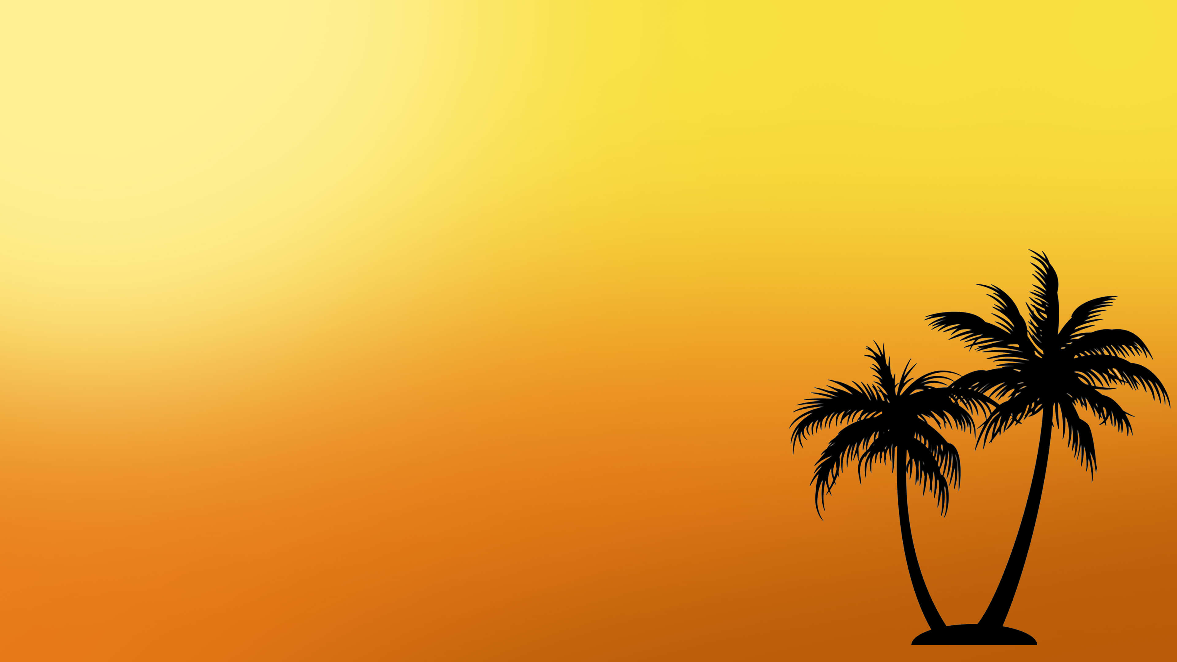 palm tree silhouettes, warm gradient sunset sky, yellow to orange transition, 4K Desktop Wallpaper