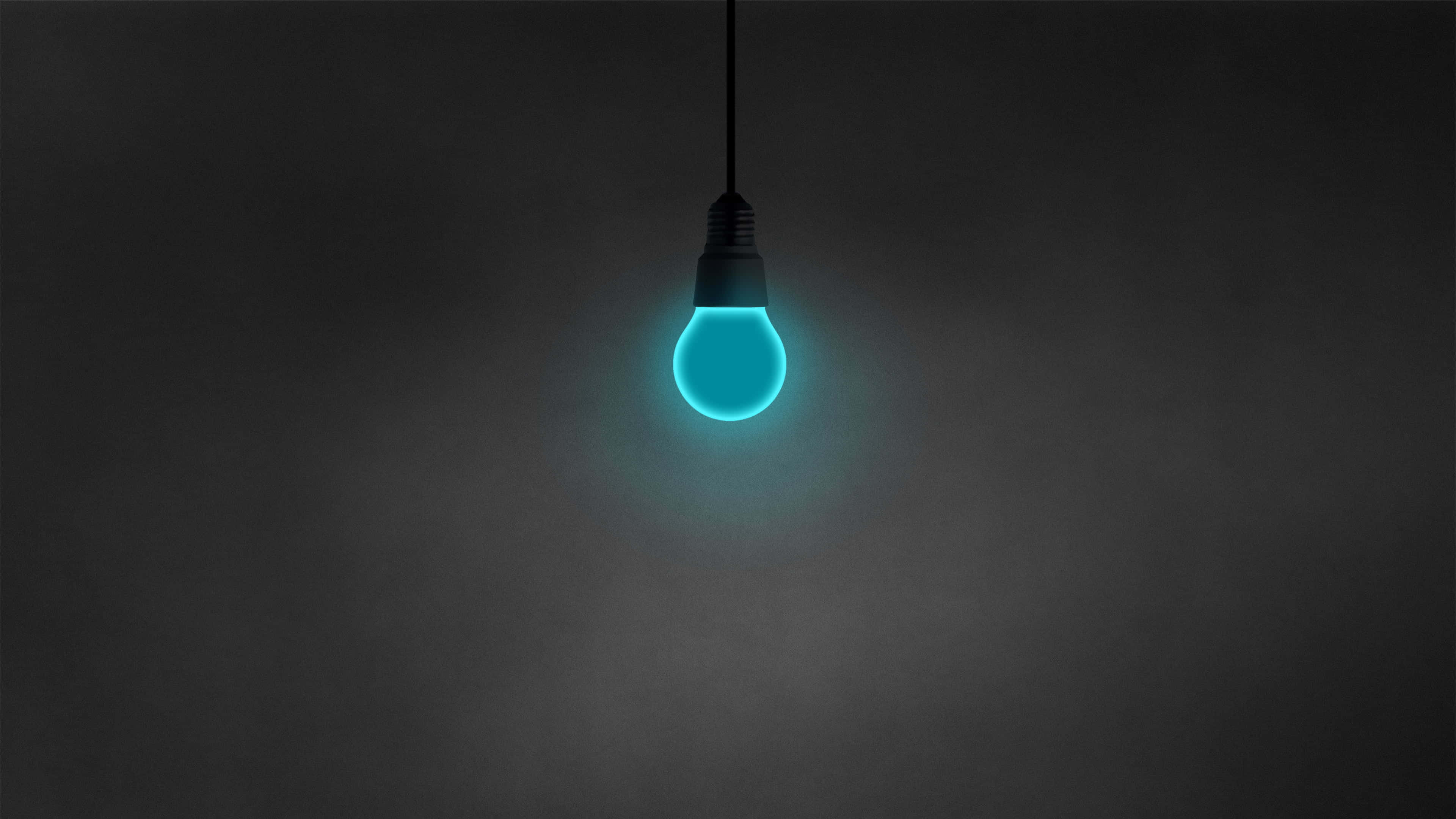 robin egg blue, glowing blue light bulb, dark misty void, 4K Desktop Wallpaper