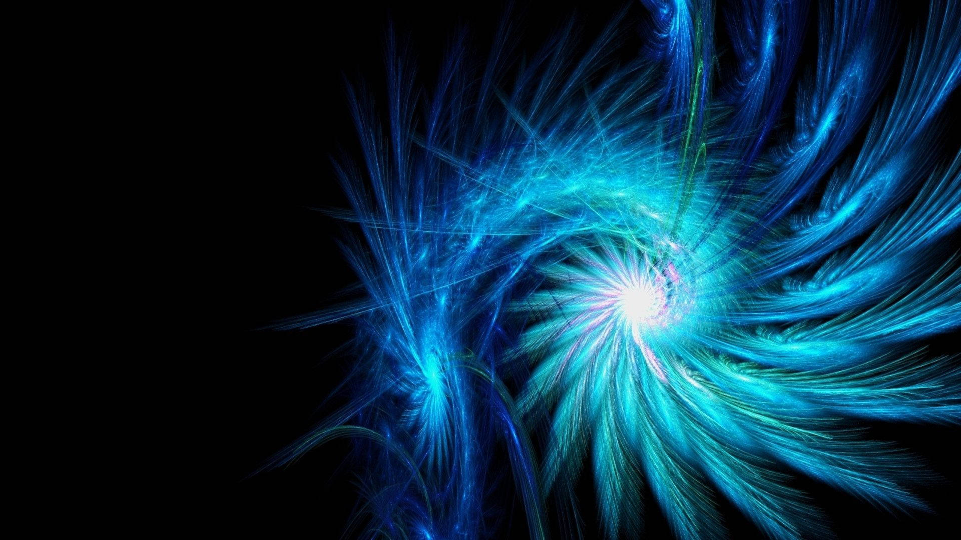 Cool Neon Blue Feathers, vibrant blue, fractal tendrils, Full HD Desktop Wallpaper