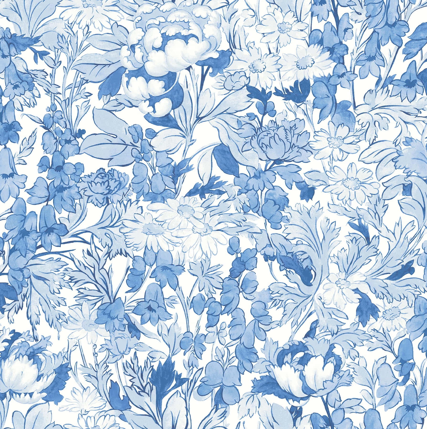blue floral motifs, crisp white background, seamless wallpaper pattern, HD Phone Wallpaper