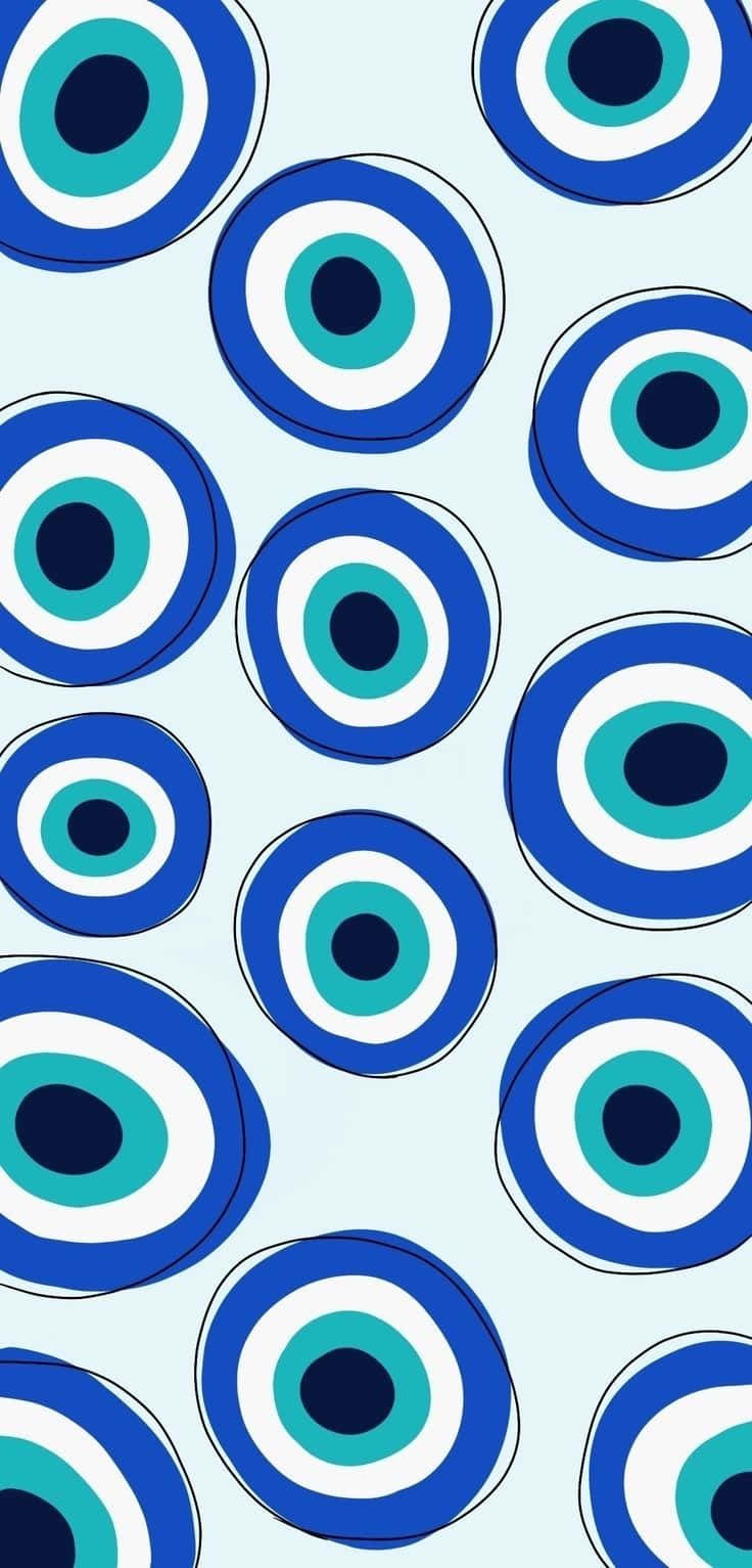 blue evil eye pattern, light blue background, repeating evil eye symbols, HD Phone Wallpaper