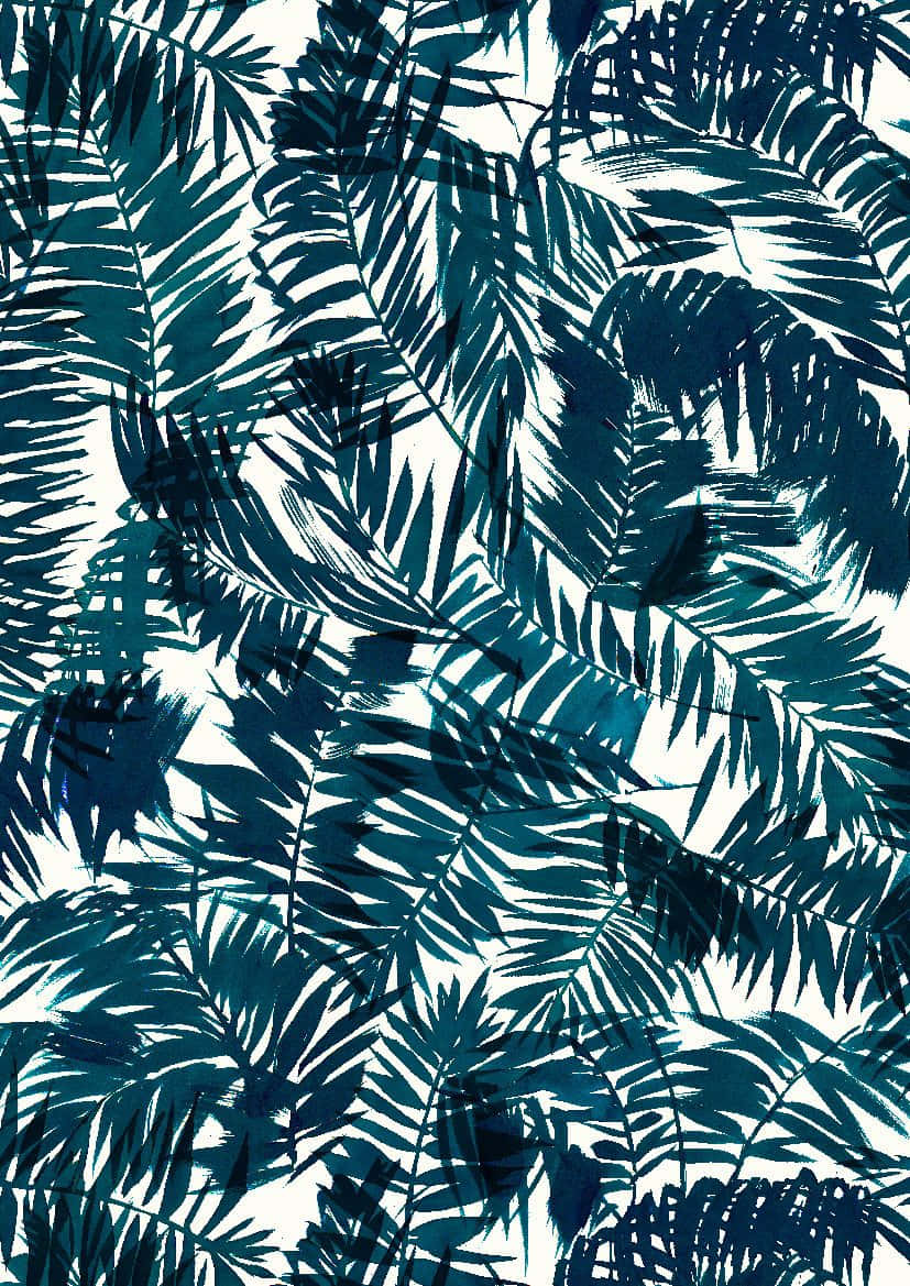 Tropical Blue Leaves Pattern, teal palm leaf silhouettes, stark white background, SD Phone Wallpaper