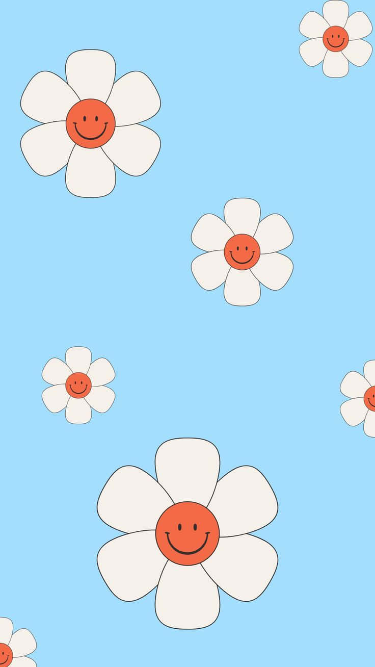 white daisies, orange smiling faces, soft blue background, HD Phone Wallpaper