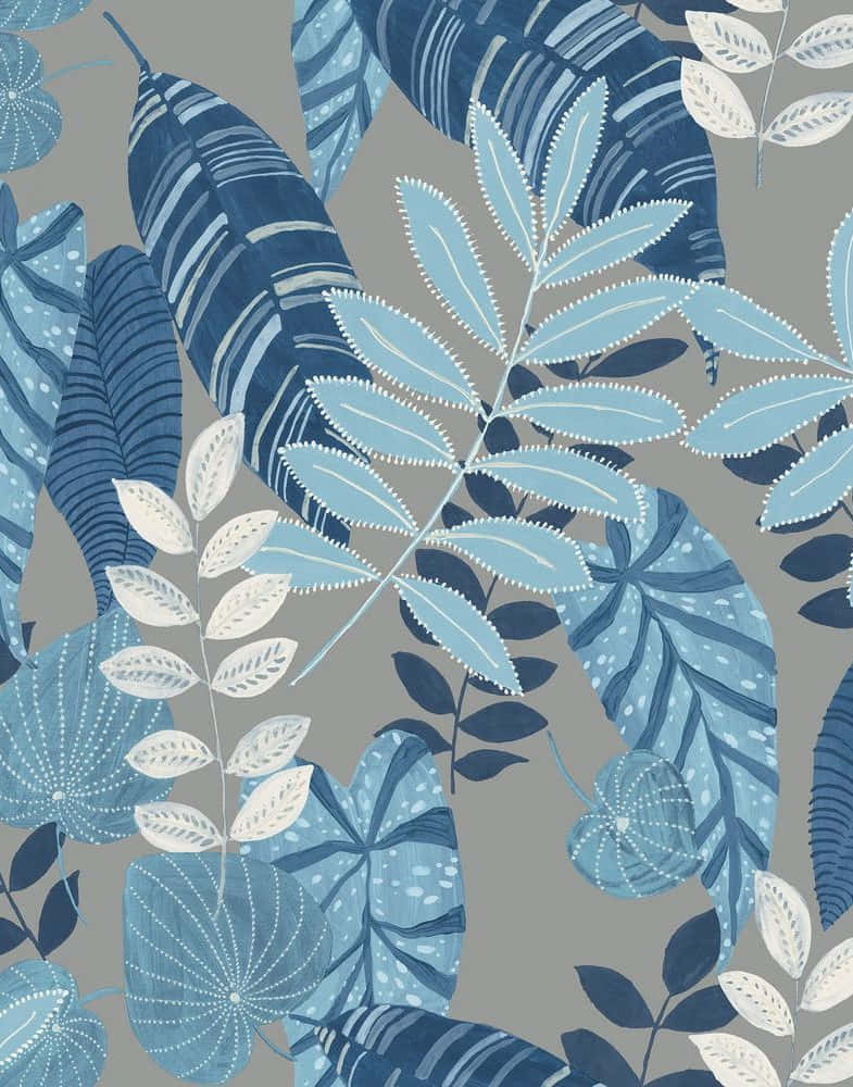 blue tropical leaves pattern, stylized tropical leaves, varying shades of blue, SD Phone Wallpaper