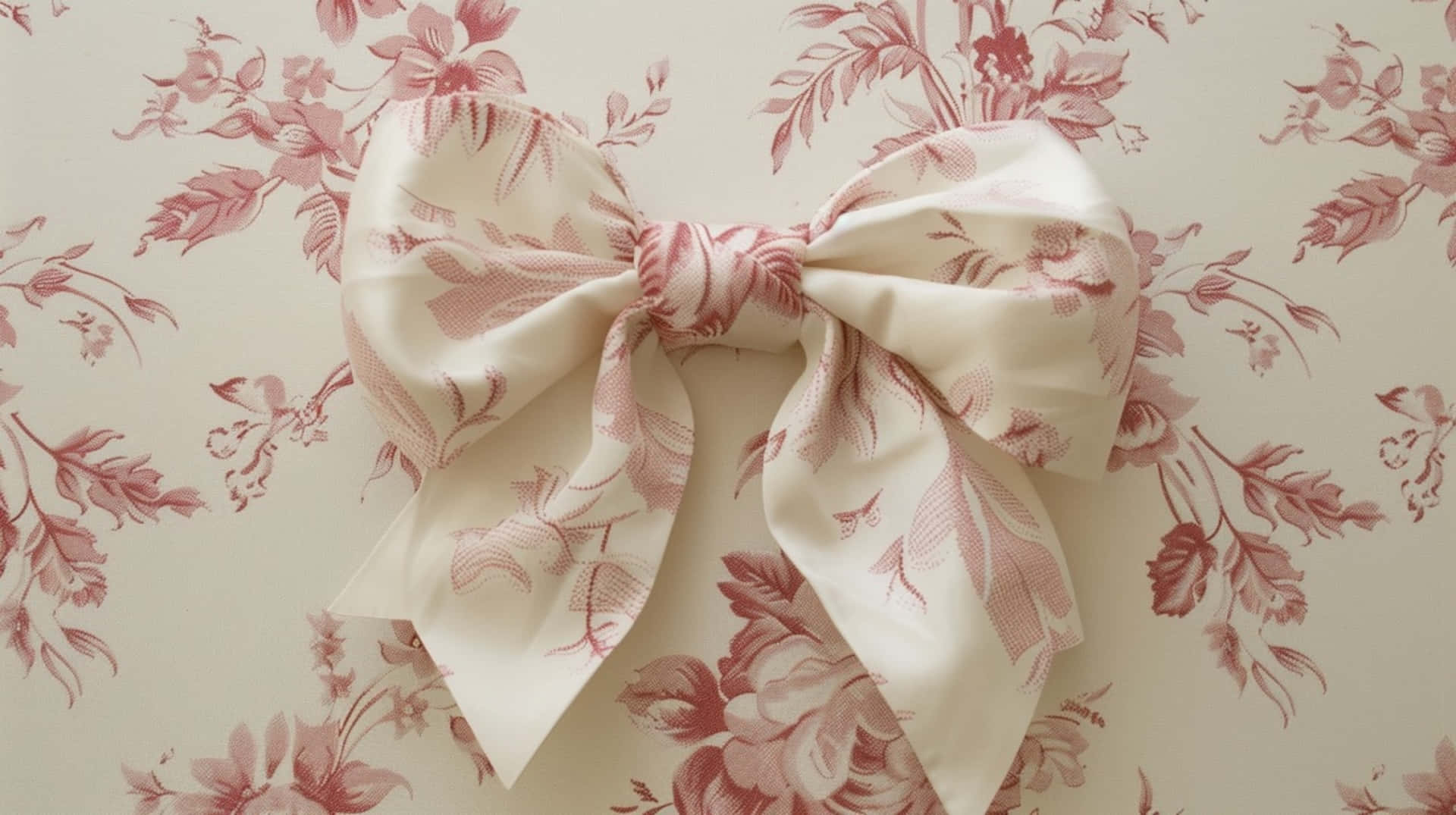 cream bow, pink floral pattern, vintage botanical prints, Full HD Desktop Wallpaper