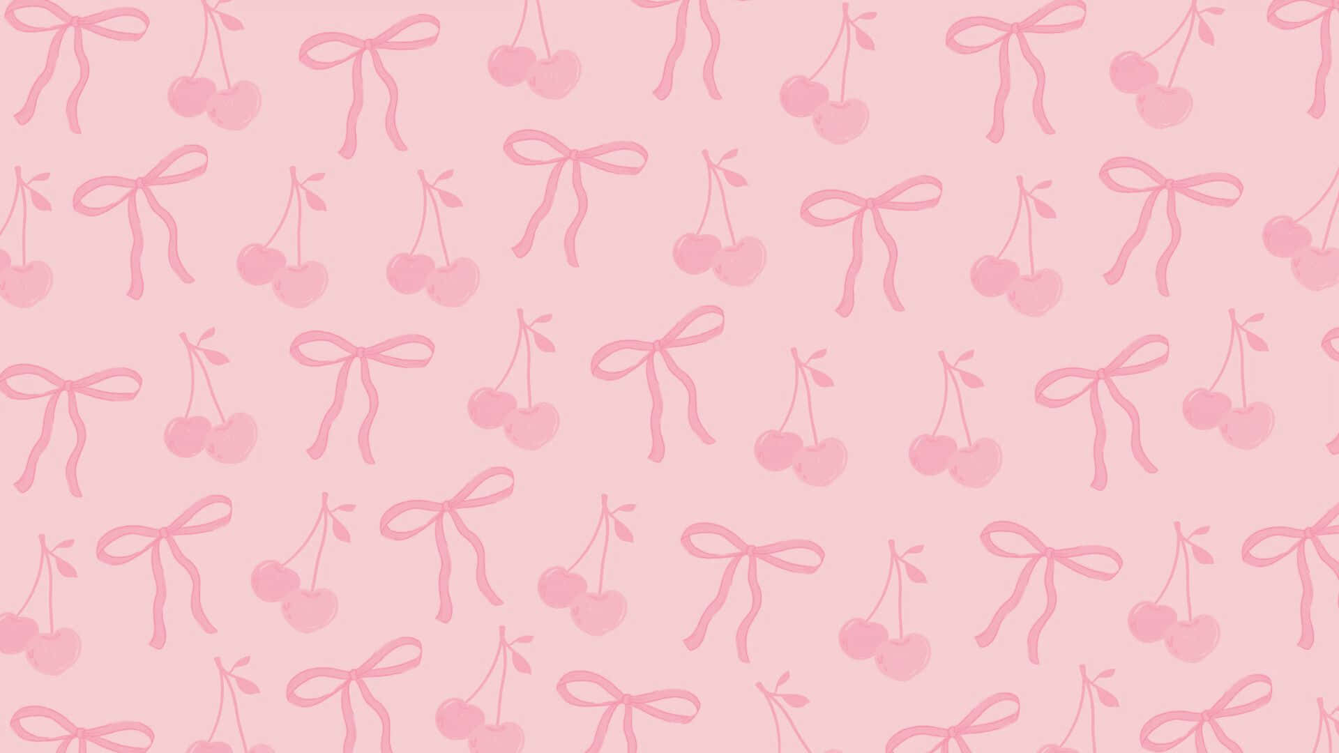Preppy Bow Pattern, soft pink, cherry clusters, Full HD Desktop Wallpaper