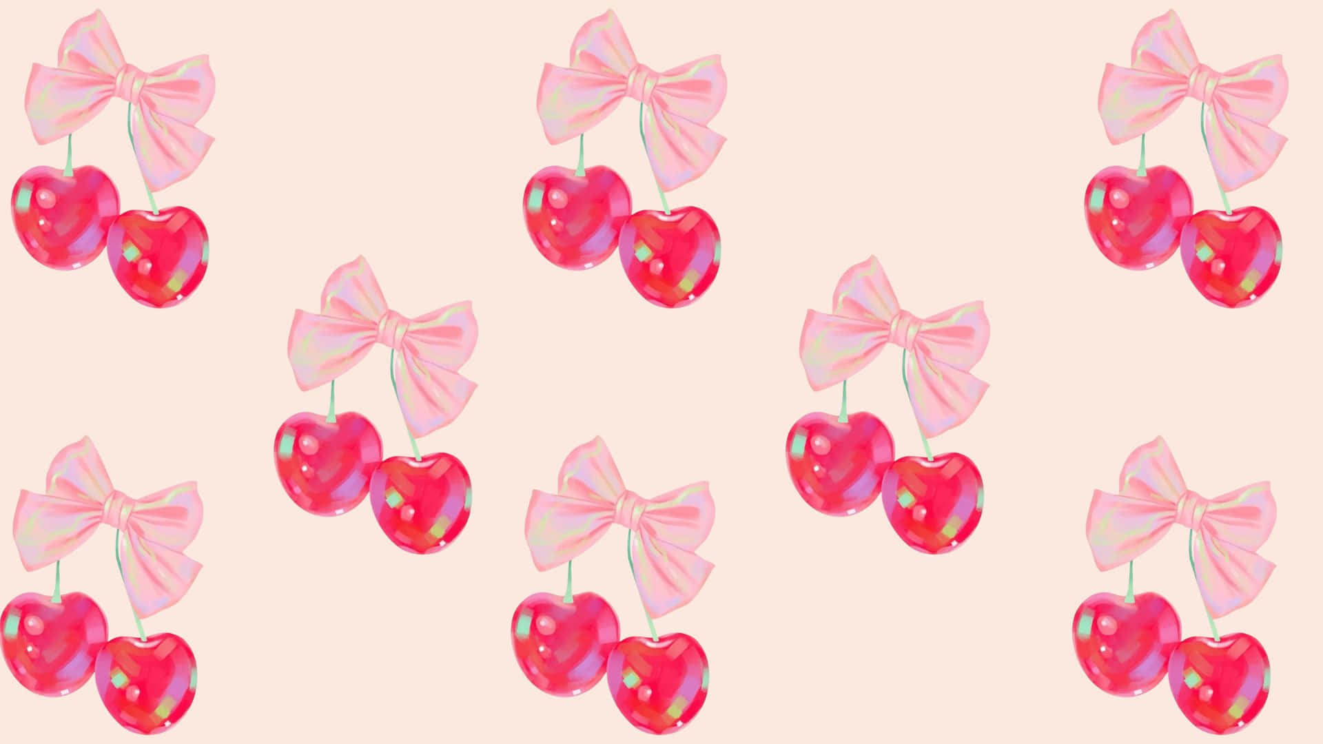 Preppy Bow, cherry pattern, glossy red cherries, Full HD Desktop Wallpaper