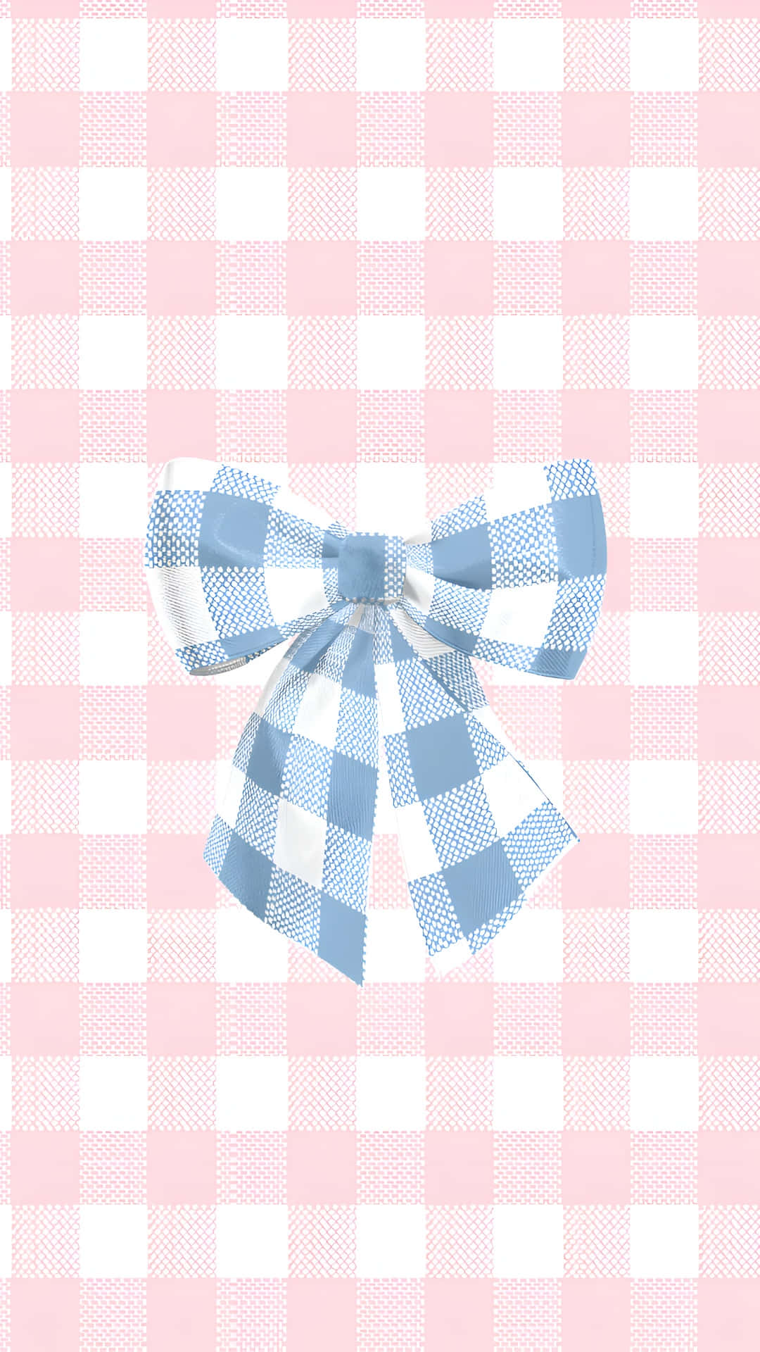 blue checkered bow, pink and white gingham background, blue and white gingham, Full HD Phone Wallpaper