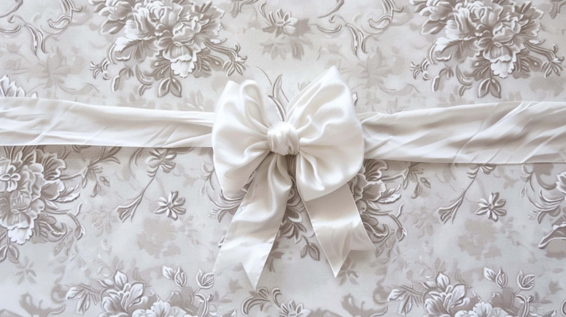 elegant white satin bow, cream satin bow, beige floral patterned fabric, Full HD Desktop Wallpaper