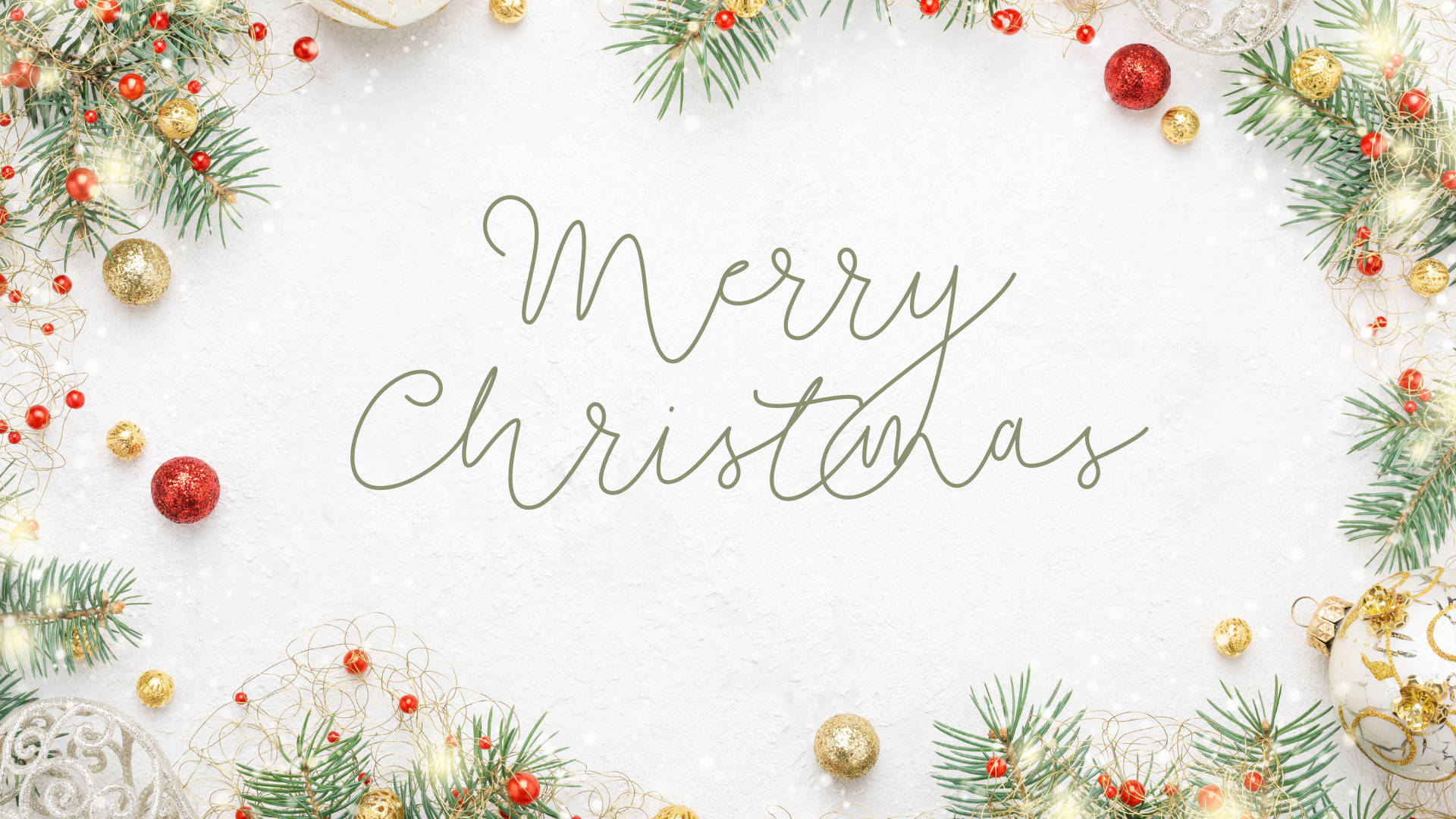 Preppy Christmas, elegant script, pine branches, Full HD Desktop Wallpaper
