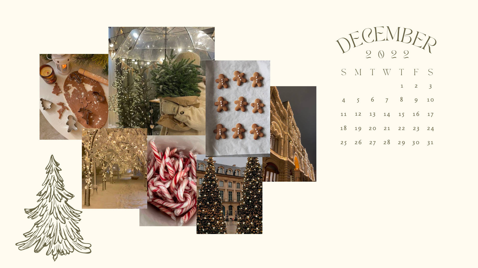 Preppy Christmas Calendar, December 2022, gingerbread cookies, Full HD Desktop Wallpaper