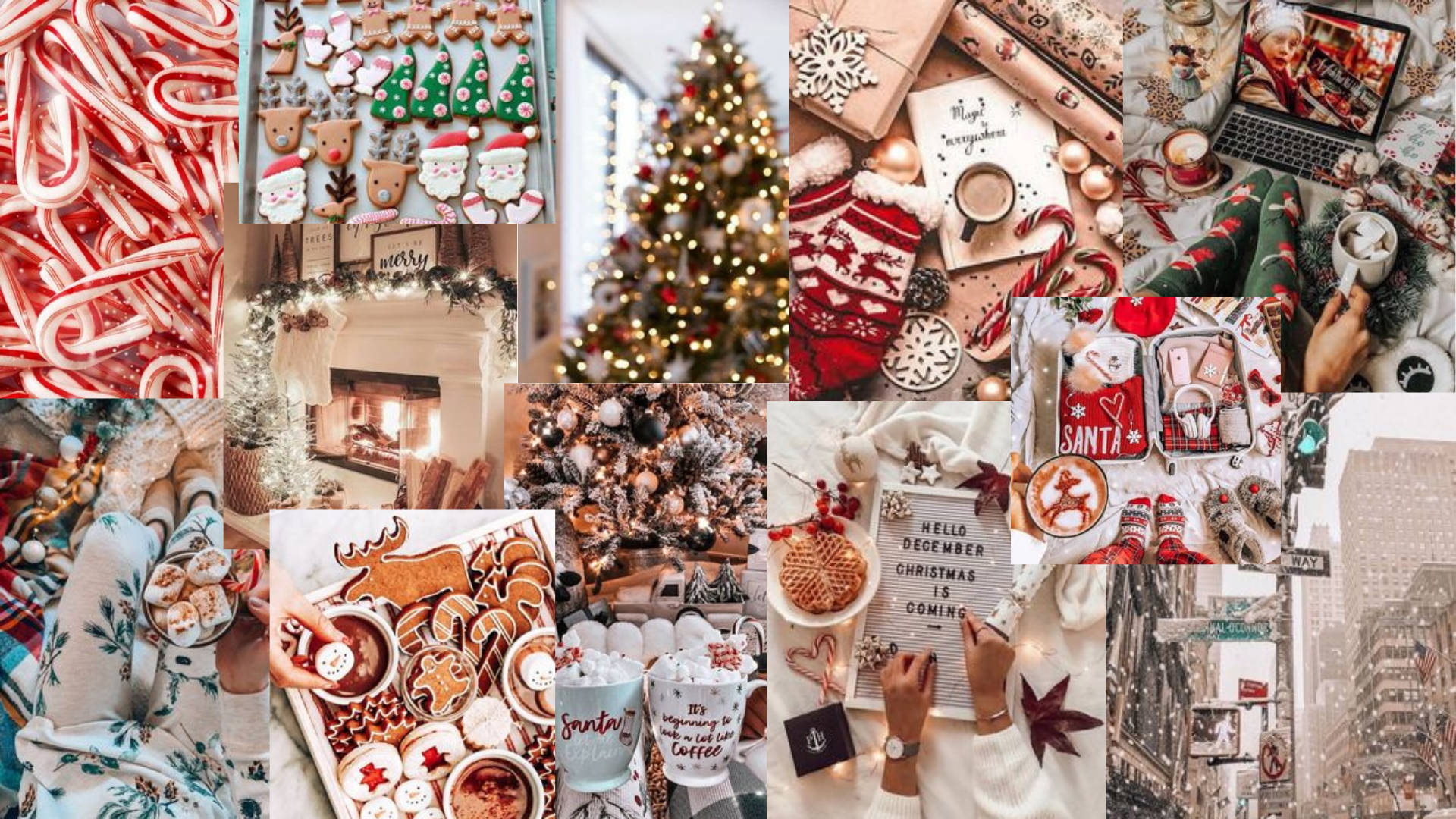 Preppy Christmas, Christmas cookies, candy canes, Full HD Desktop Wallpaper