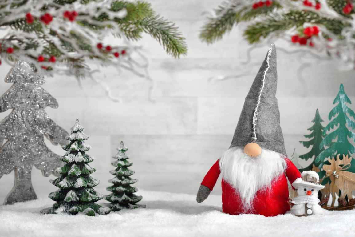 Christmas gnome, red and gray gnome, white beard, SD Desktop Wallpaper