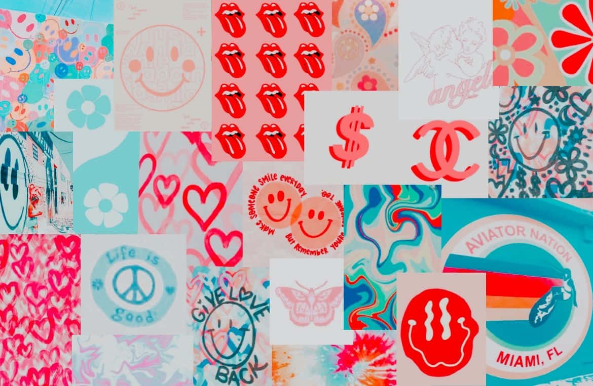 preppy desktop, retro pop art stickers, smiley faces, SD Desktop Wallpaper