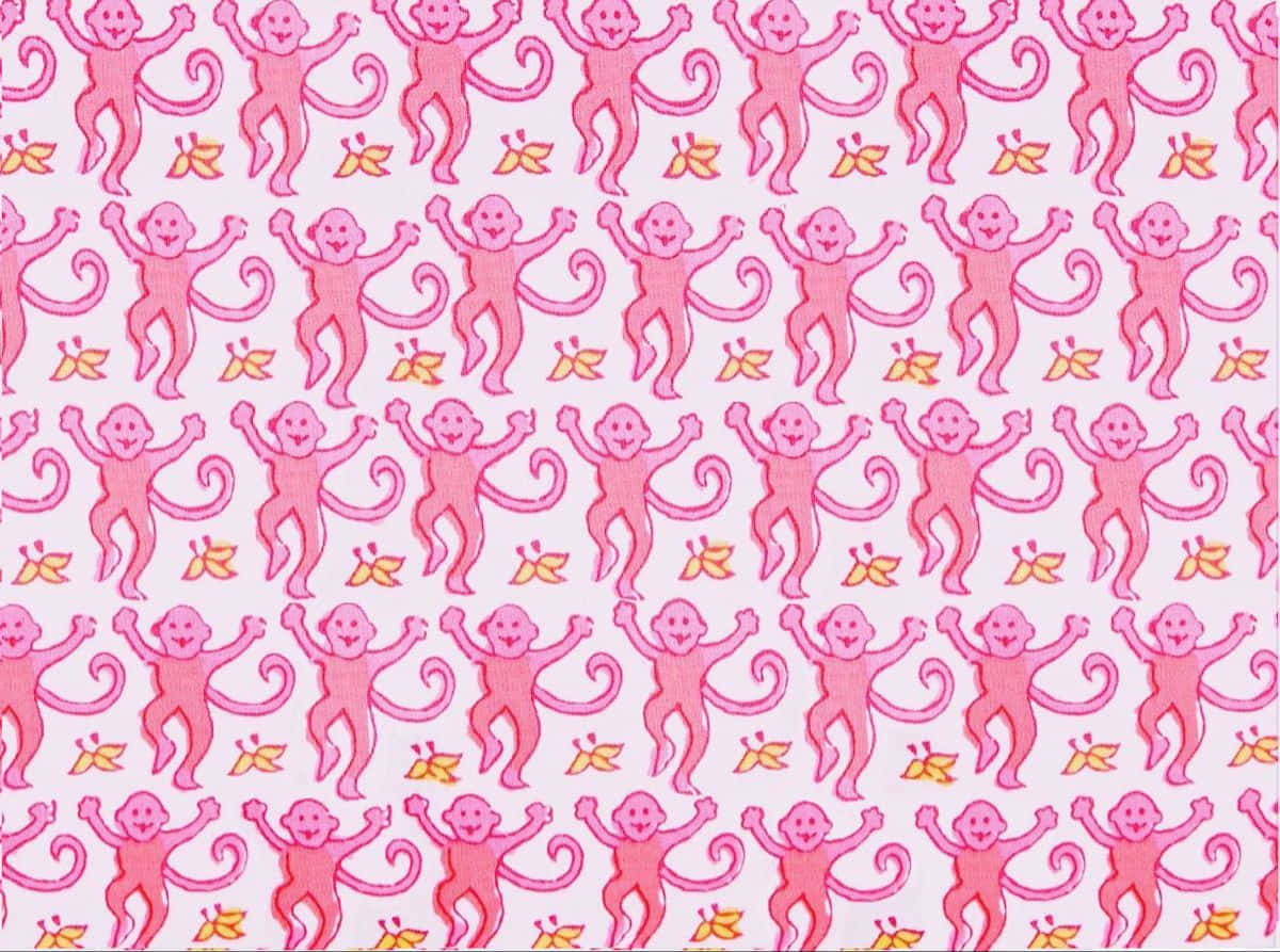 preppy desktop, cheerful pink cartoon monkeys, orange leaves, SD Desktop Wallpaper