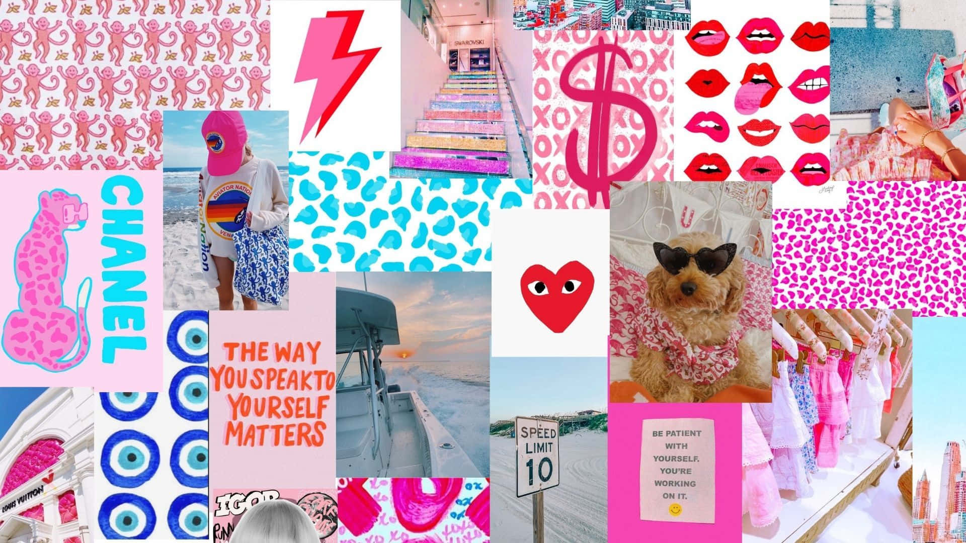 pink, blue, collage, Full HD Desktop Wallpaper