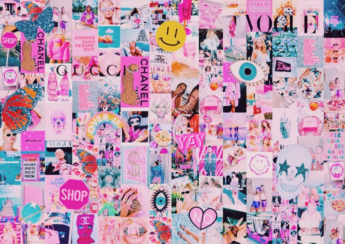 Preppy Desktop, vibrant pink, fashion brand logos, SD Desktop Wallpaper