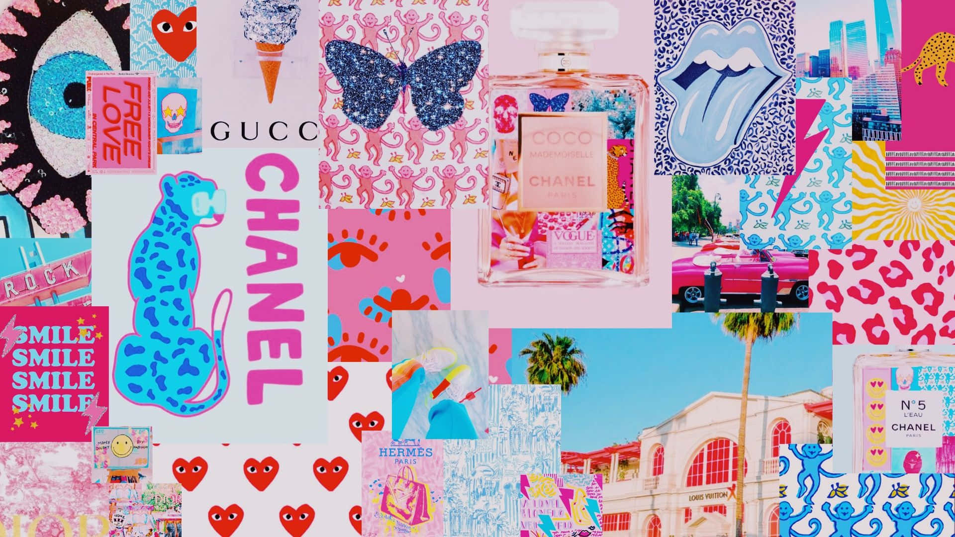 Preppy Desktop, bold pink, blue, Full HD Desktop Wallpaper