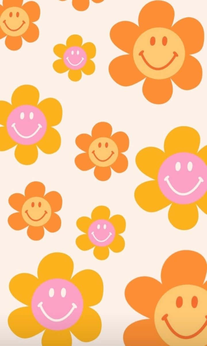 smiling flower pattern, orange, pink, SD Phone Wallpaper