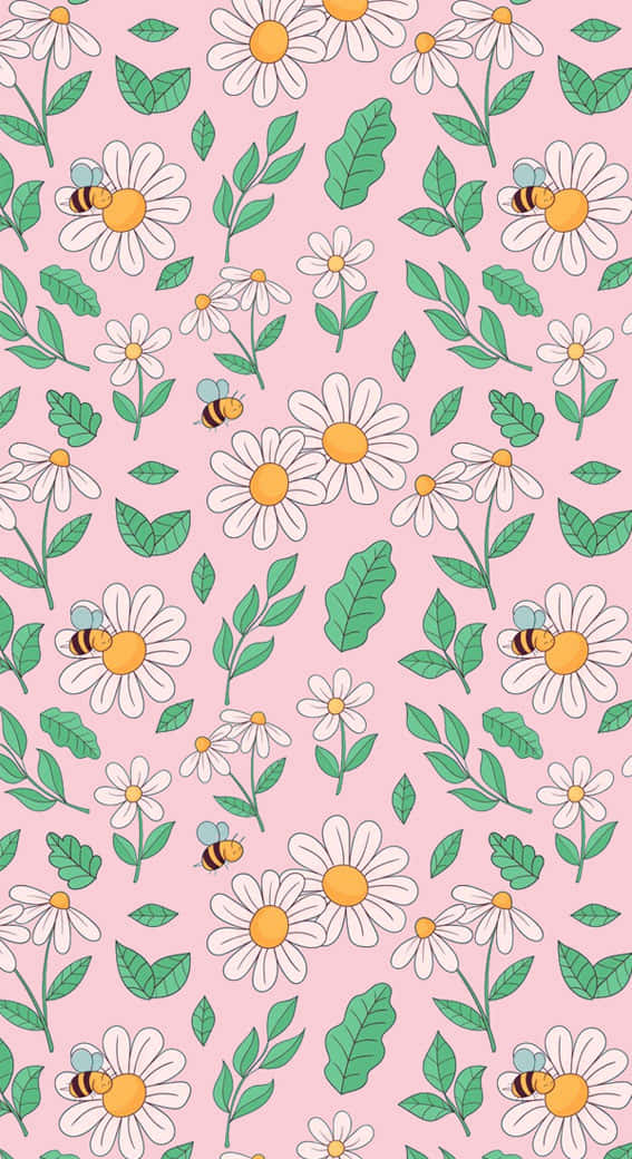 Preppy Flower, pink, white daisies, SD Phone Wallpaper