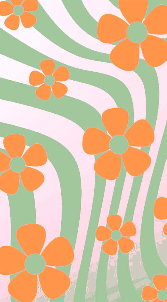 Preppy Orange Flowers Pattern, vibrant orange flowers, green centers, SD Phone Wallpaper