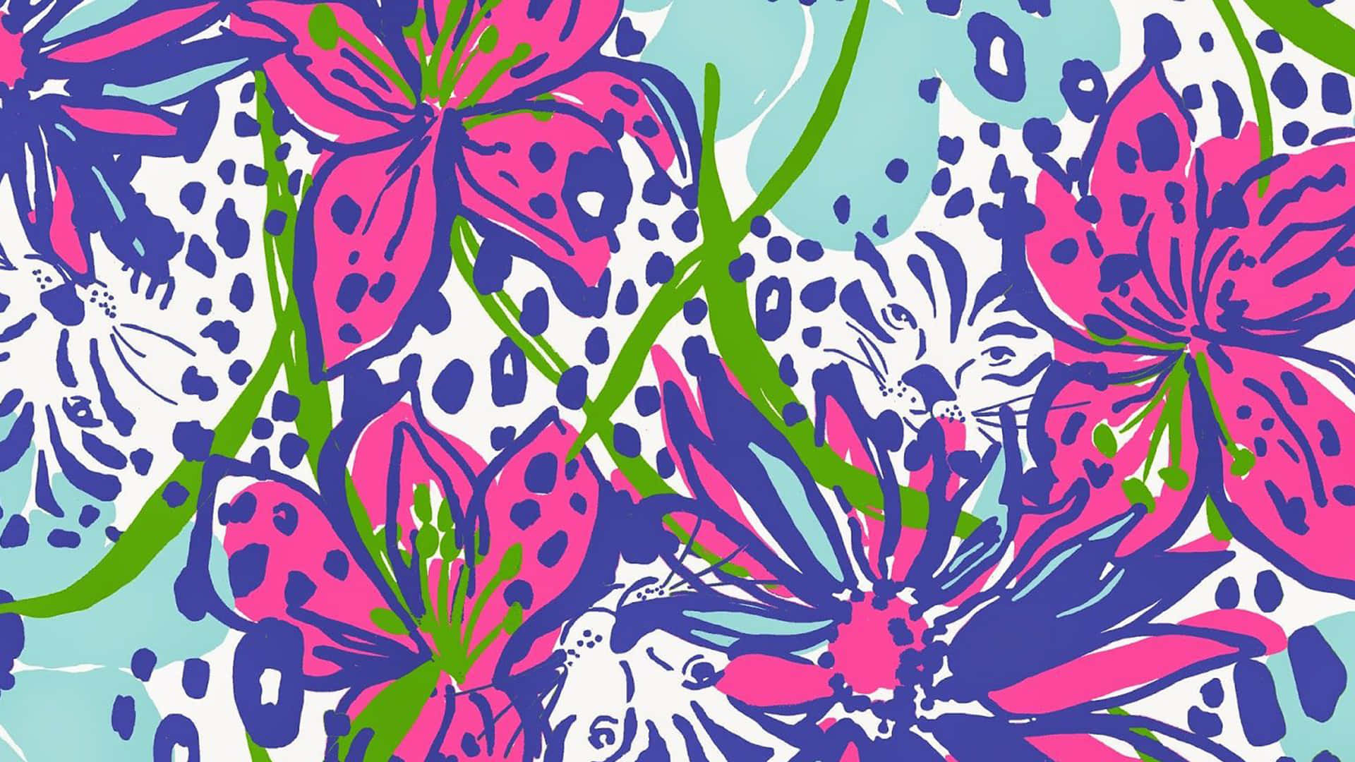 Preppy Floral Pattern Design, vibrant pink, blue, Full HD Desktop Wallpaper