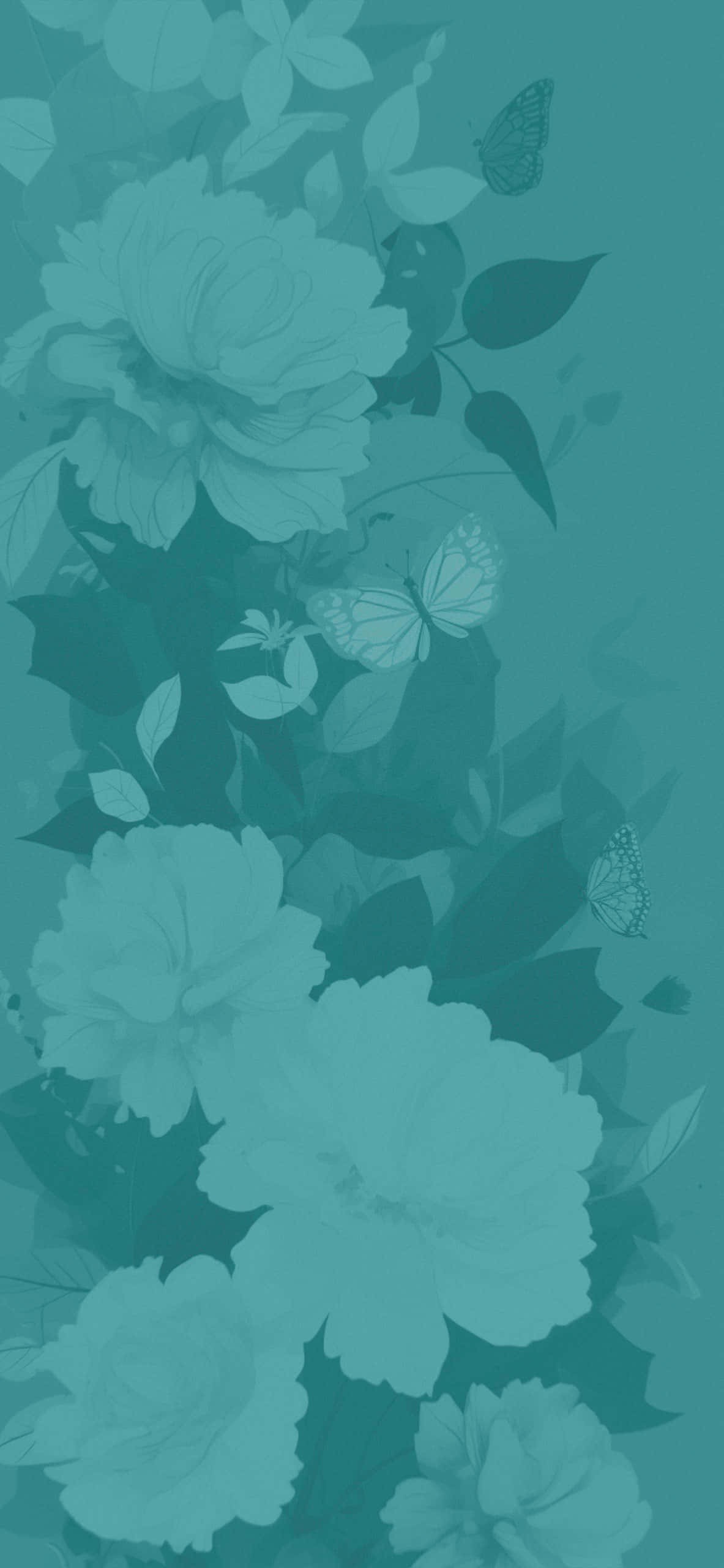 teal-toned, floral wallpaper, large blossoms, 2K Phone Wallpaper