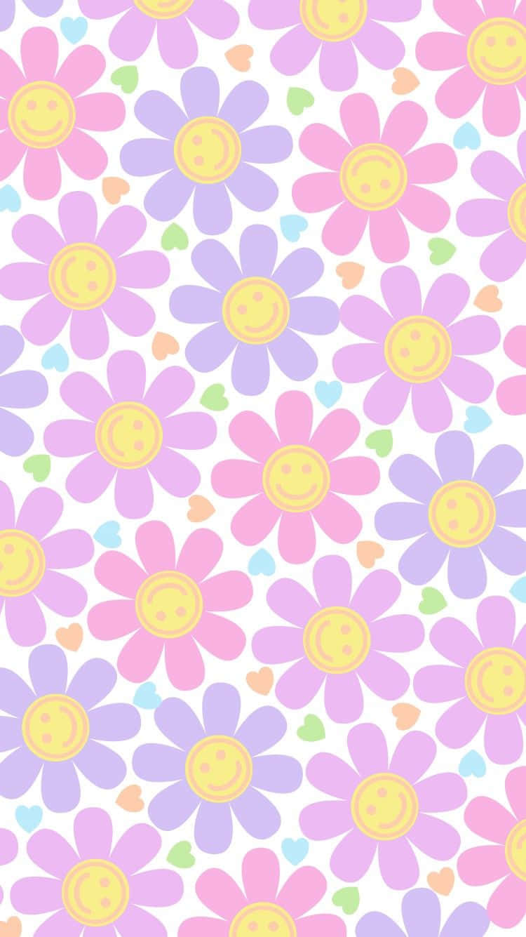 Pastel-colored smiling daisies, hearts, bright white background, HD Phone Wallpaper