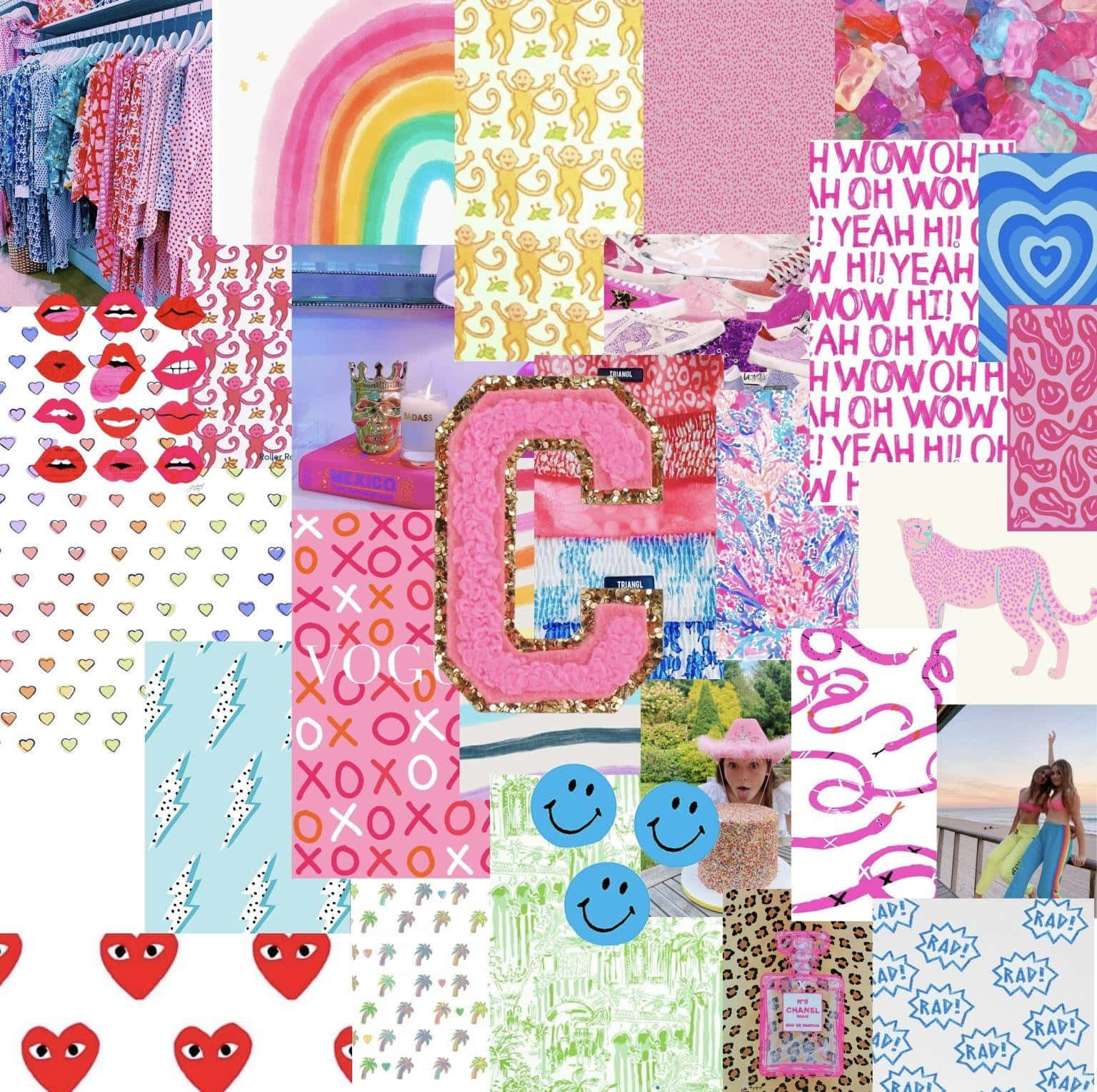 Preppy Girl Aesthetic, pink rainbow patterns, lips, HD Desktop Wallpaper