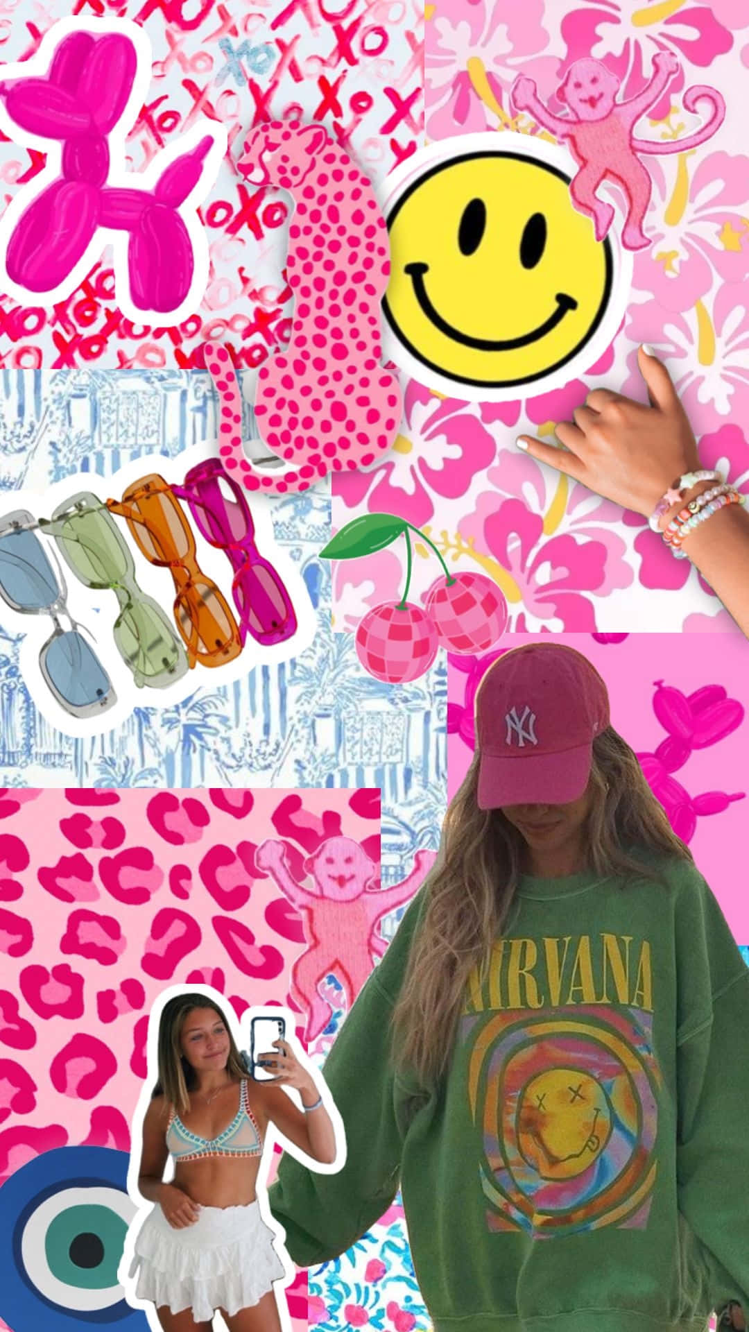vibrant pink, green Nirvana sweatshirt, pink cap, Full HD Phone Wallpaper