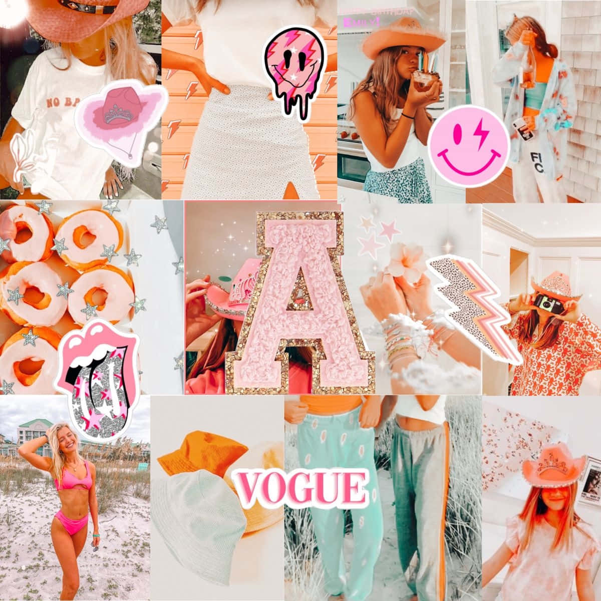 pink cowboy hats, donuts, glittery letters, SD Desktop Wallpaper