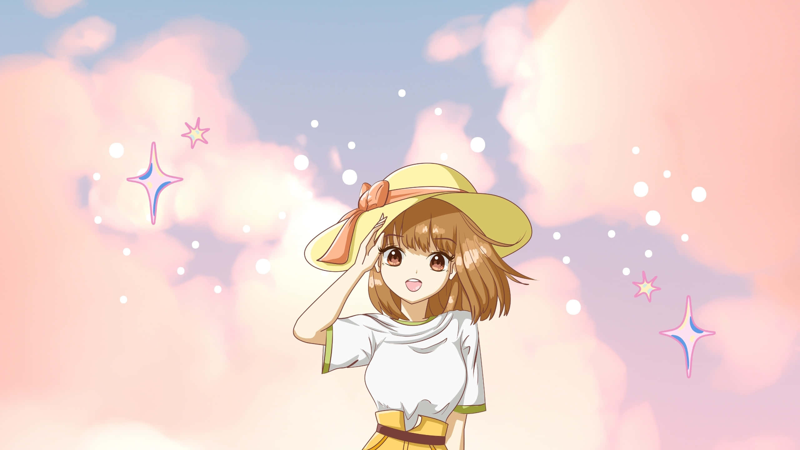 Preppy Girl, anime style, yellow hat, 2K Desktop Wallpaper