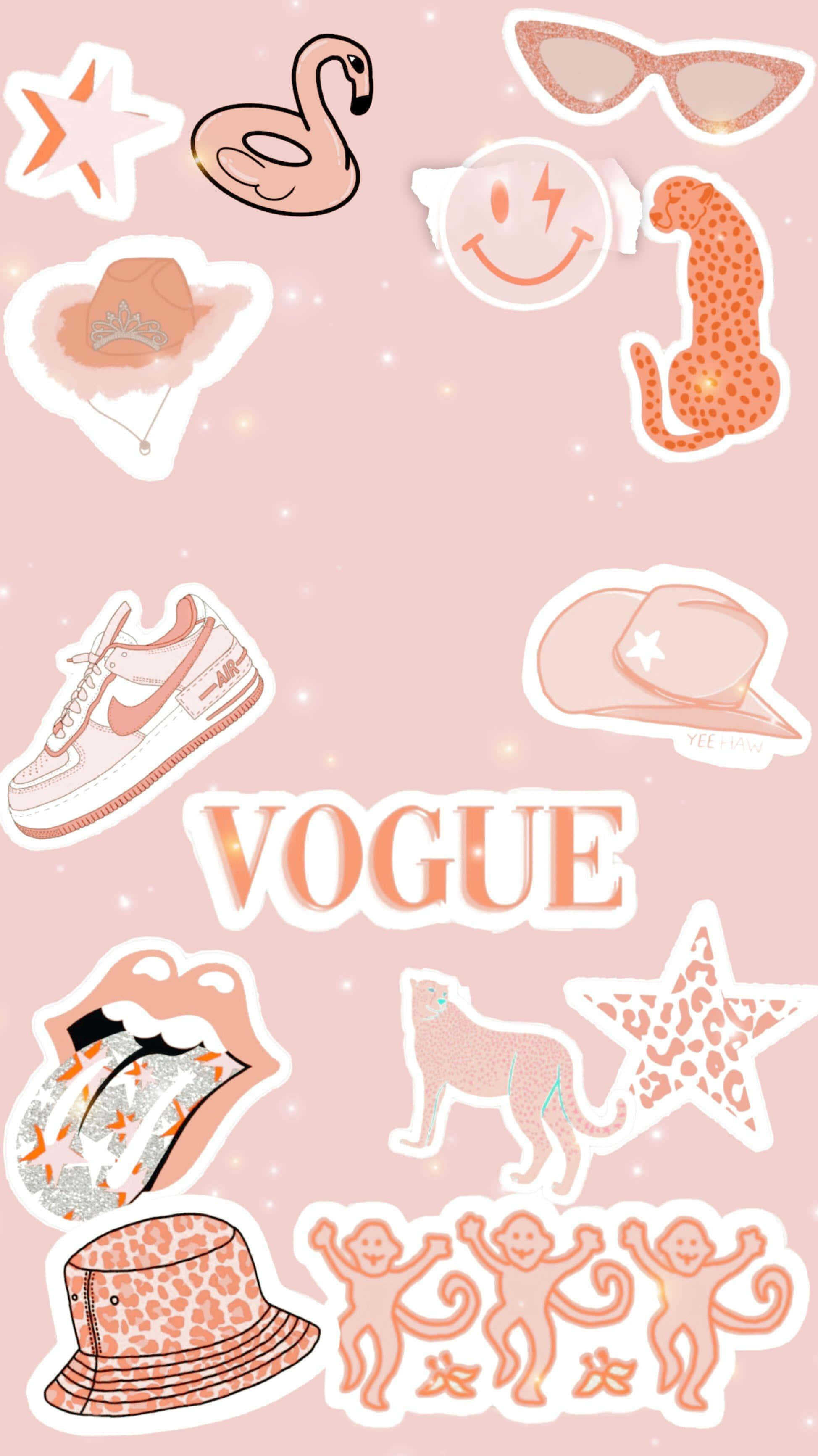 Preppy Vogue Sticker Collage, pastel pink, flamingos, 2K Phone Wallpaper