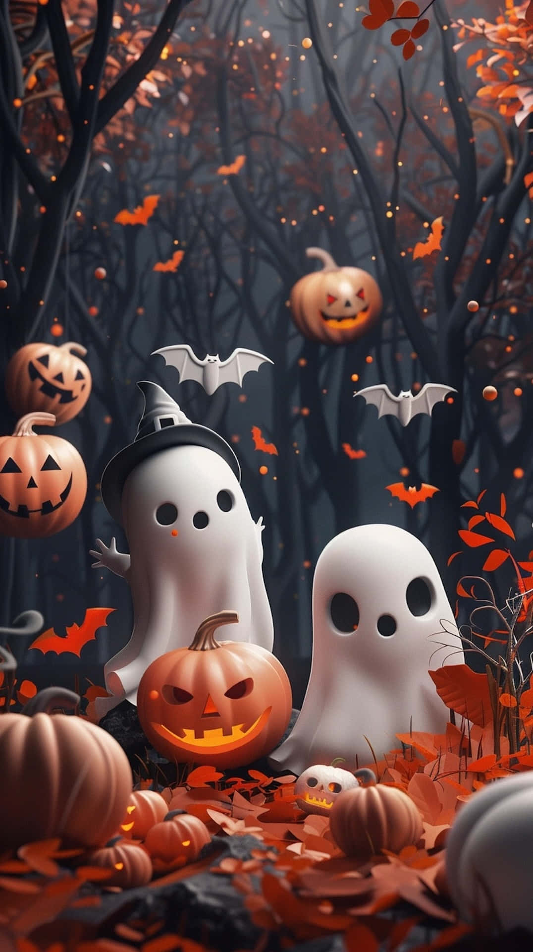 Preppy Halloween, forest, ghosts, Full HD Phone Wallpaper