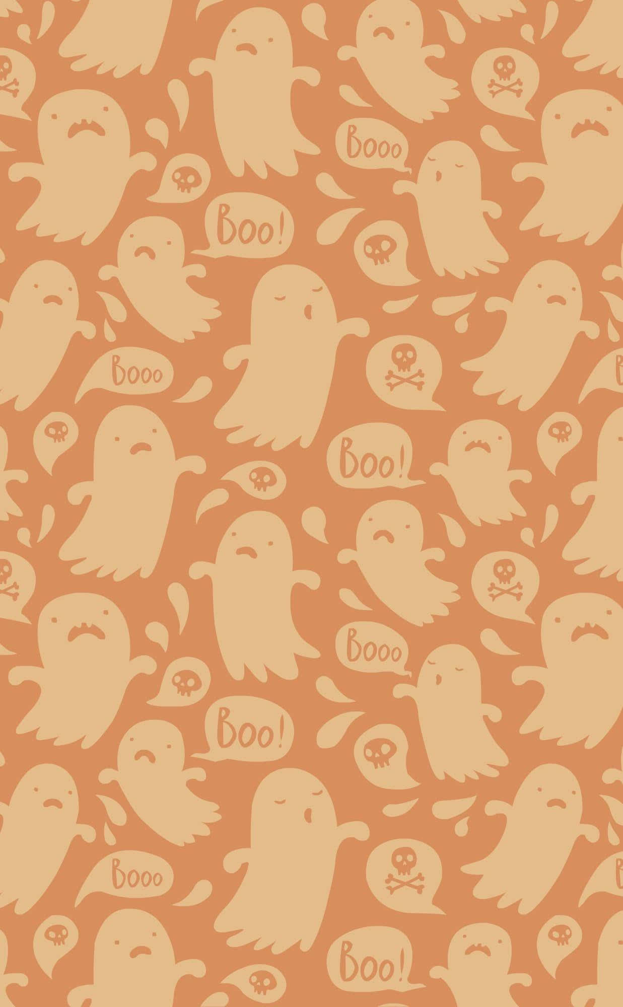 Preppy Halloween, ghost pattern, beige ghosts, Full HD Phone Wallpaper
