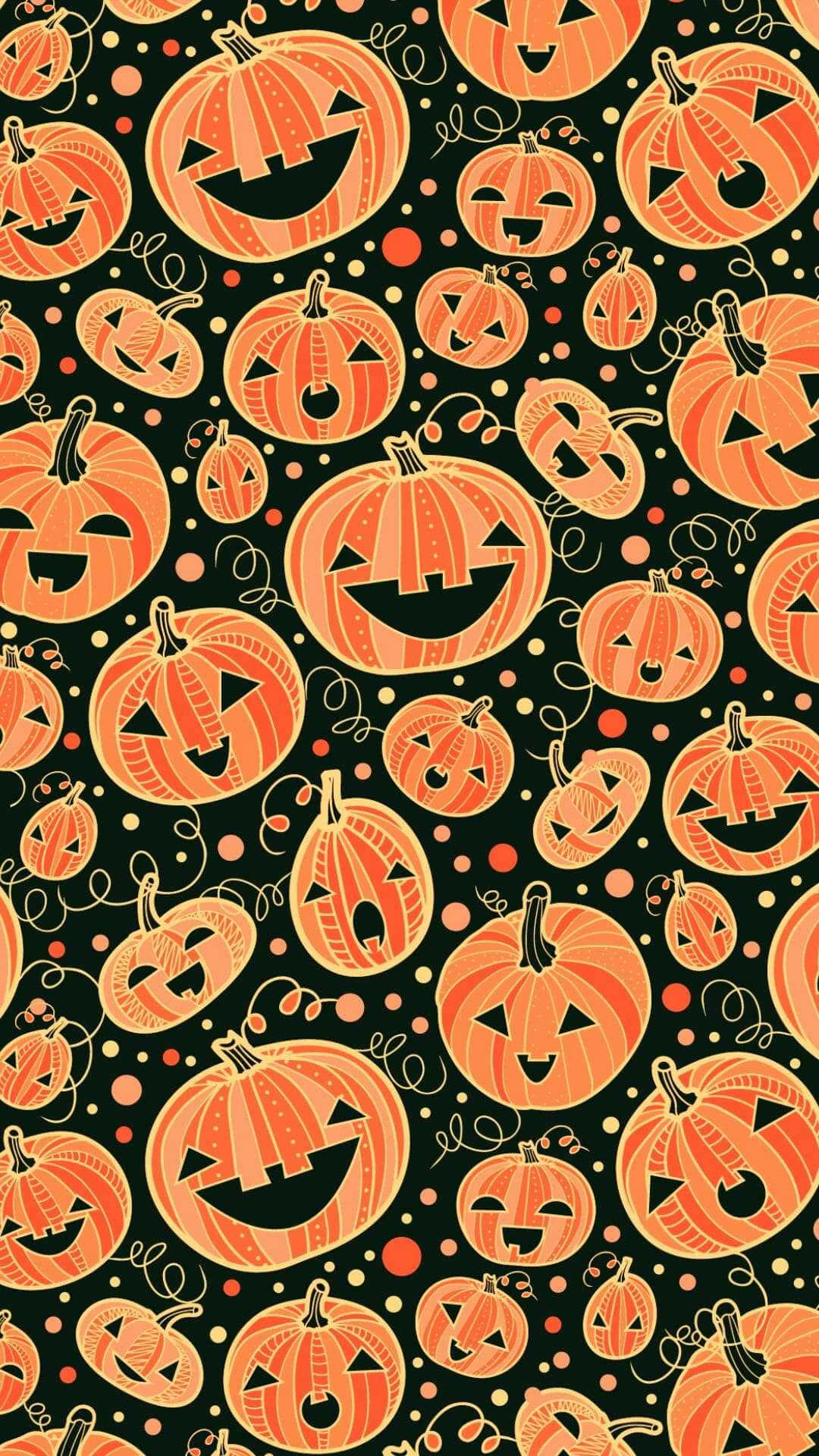 Halloween pumpkin pattern, preppy style, vibrant orange jack-o'-lanterns, Full HD Phone Wallpaper