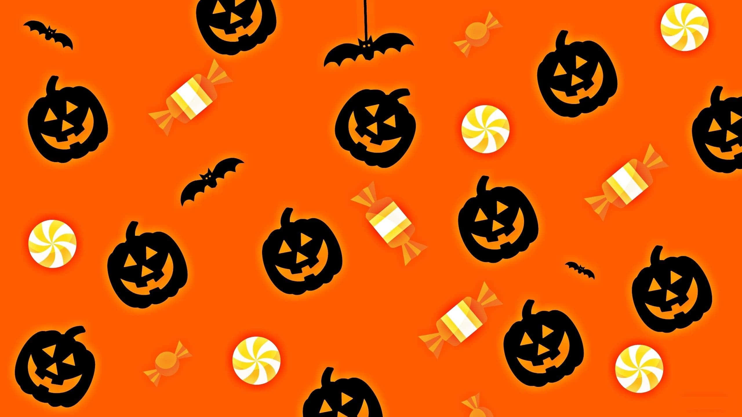 Preppy Halloween, orange background, black jack-o-lanterns, 2K Desktop Wallpaper
