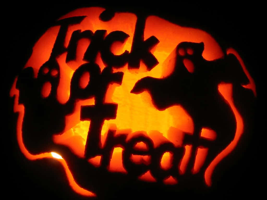 Trick or Treat, jack-o'-lantern, ghost silhouettes, SD Desktop Wallpaper