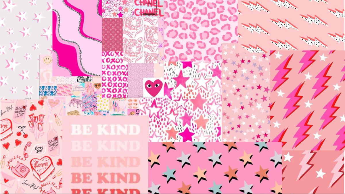 Preppy, pink patterned wallpaper tiles, stars, SD Desktop Wallpaper