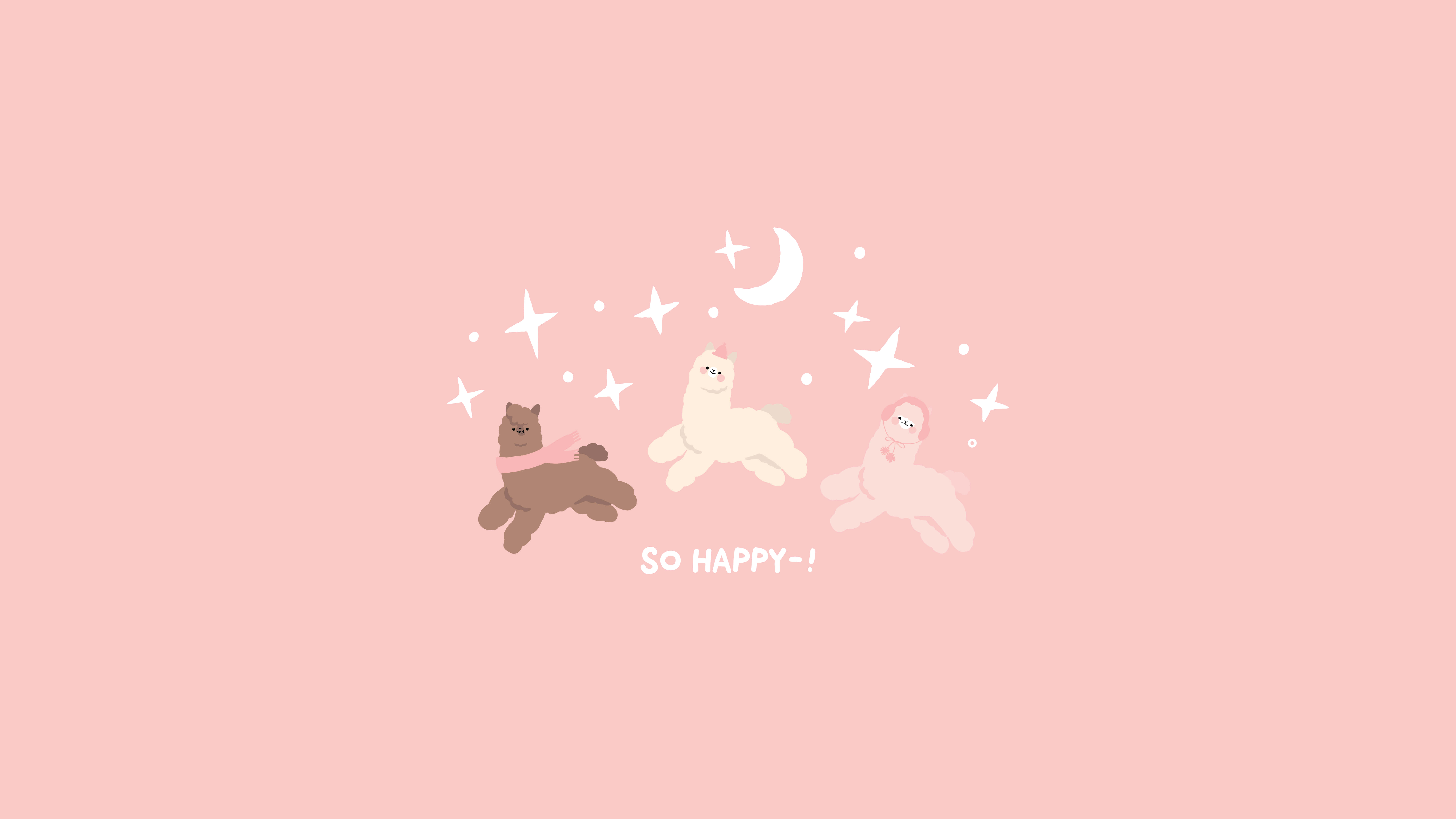 girly laptop, cute cartoon alpacas, crescent moon, 8K Desktop Wallpaper