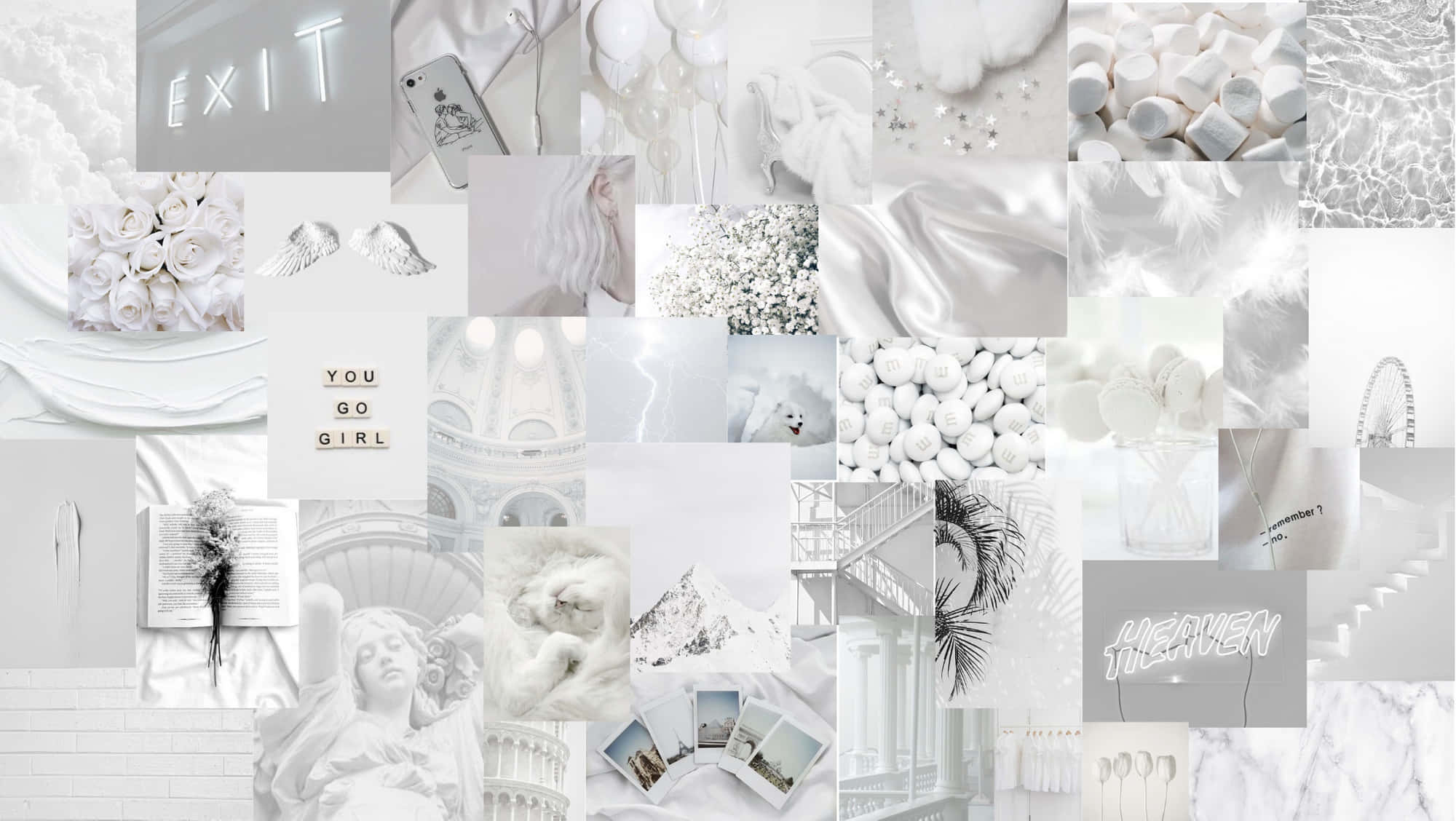 white aesthetic laptop, sleek white laptop, monochrome collage, Full HD Desktop Wallpaper