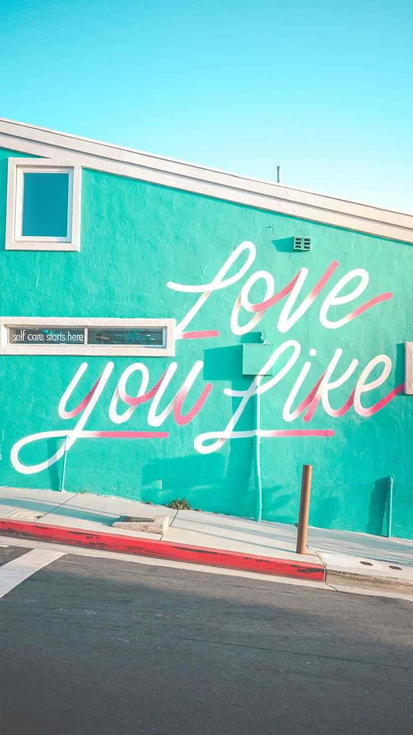 turquoise building wall, cursive graffiti, Love you like, HD Phone Wallpaper