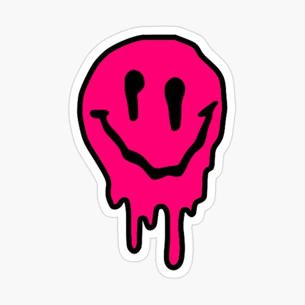 pink melting smiley face, black outline, bright pink, SD Desktop Wallpaper