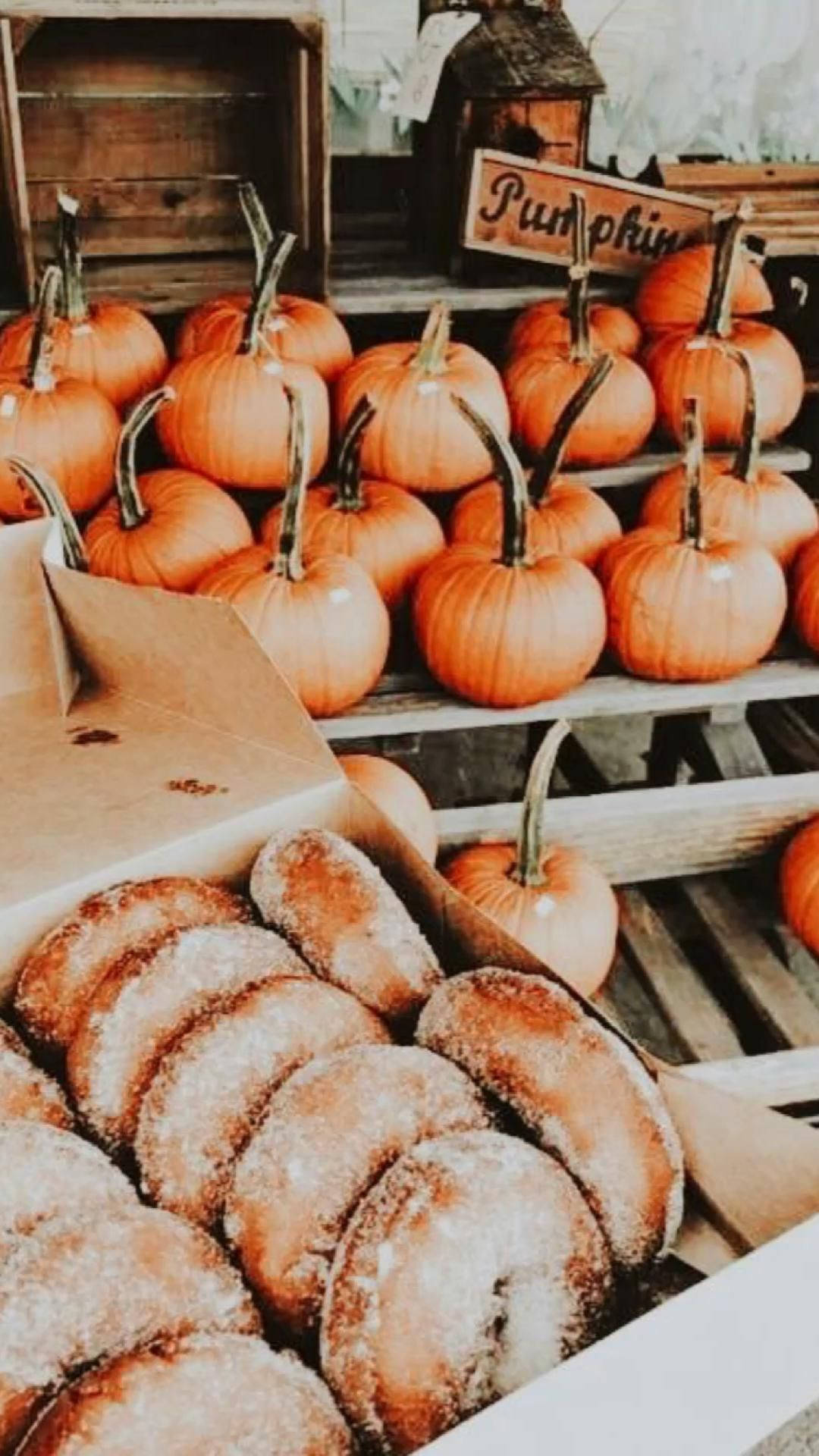 pumpkins, donuts, orange pumpkins, Full HD Phone Wallpaper