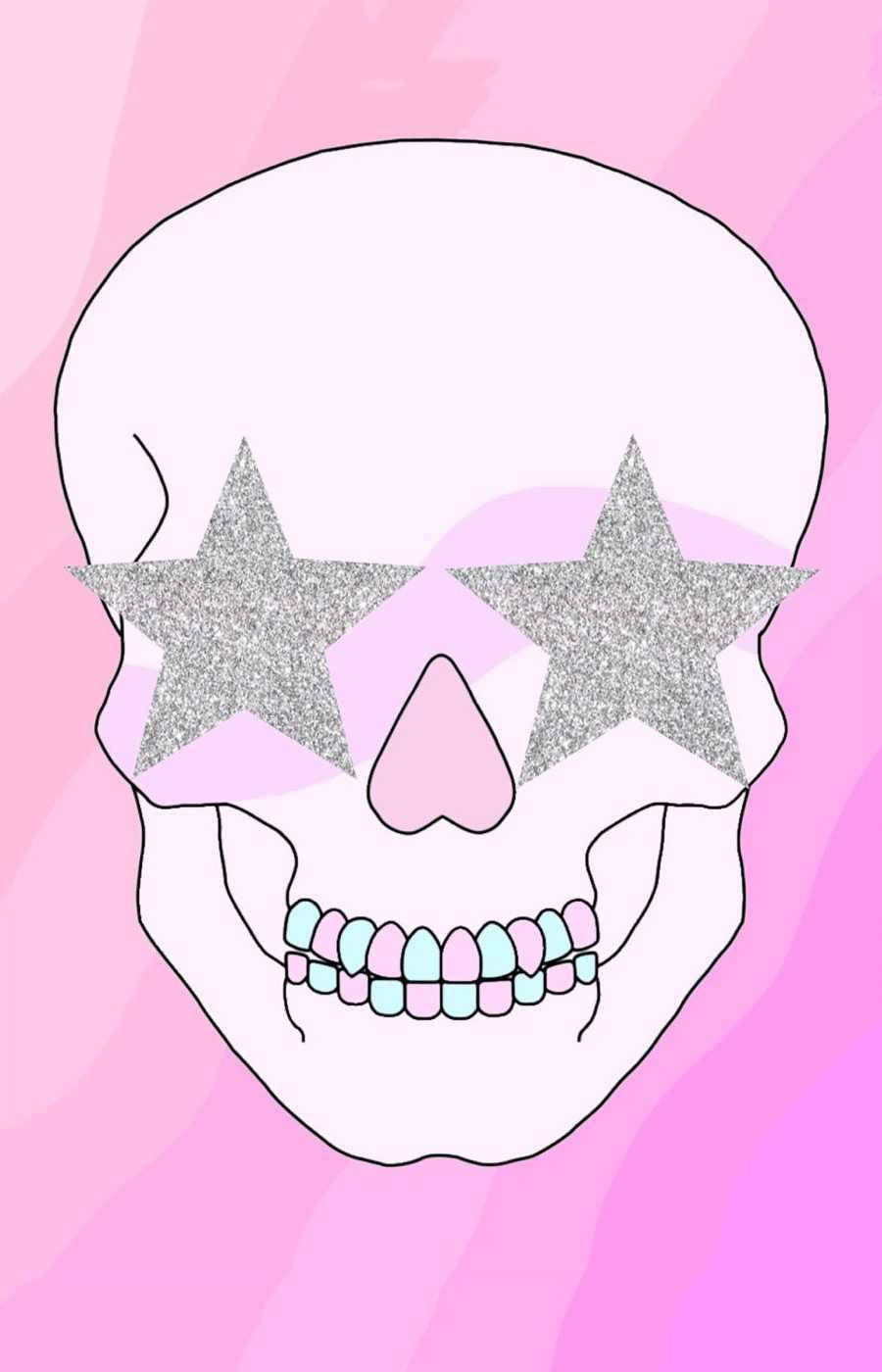 skull, white skull, glittery silver star sunglasses, HD Phone Wallpaper