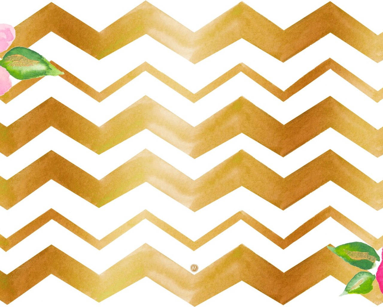 golden zigzag, watercolor chevron pattern, pink flowers, HD Desktop Wallpaper