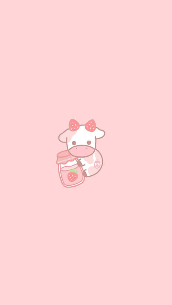 pink cow, pink bows, strawberry milk jar, SD Phone Wallpaper