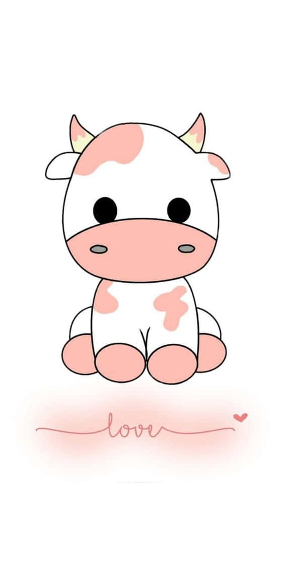 cute pink cow, pink spots, white background, SD Phone Wallpaper