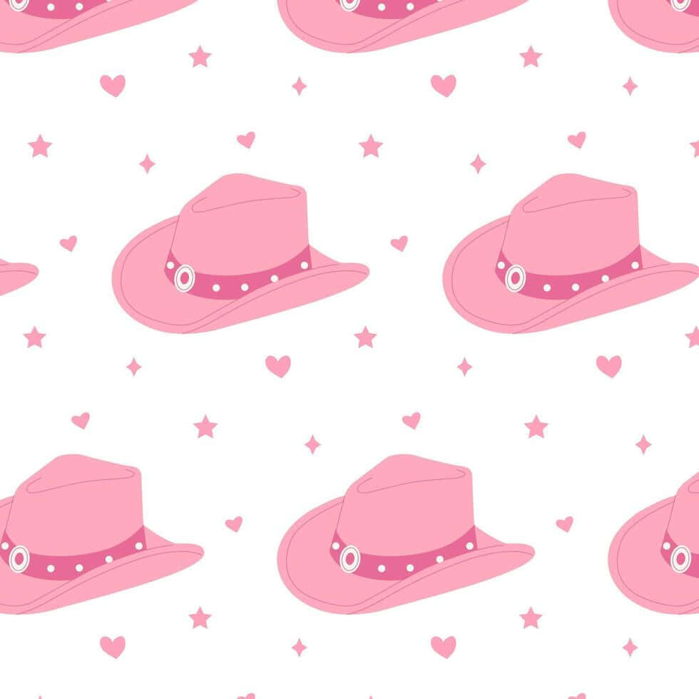 pink cowgirl hat pattern, pearl belts, white background, SD Desktop Wallpaper