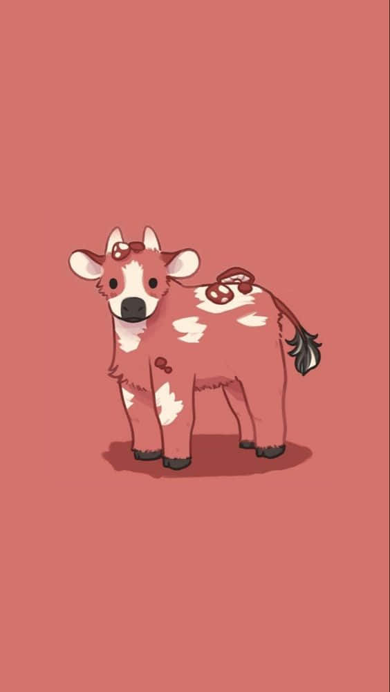 cute cartoon pink cow, white spots, bow, SD Phone Wallpaper
